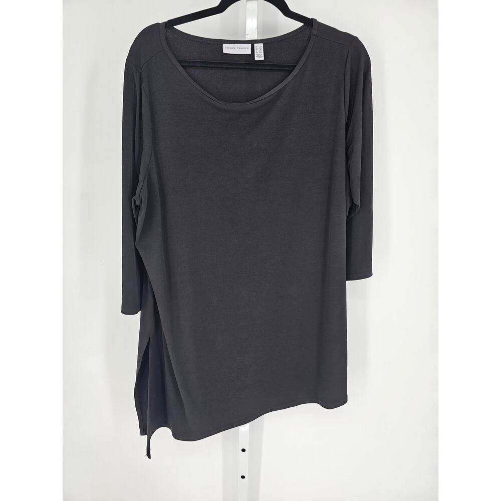 Susan Graver Women's Black Solid Long Sleeve Round Neck T-shirt Tunic Size 1X